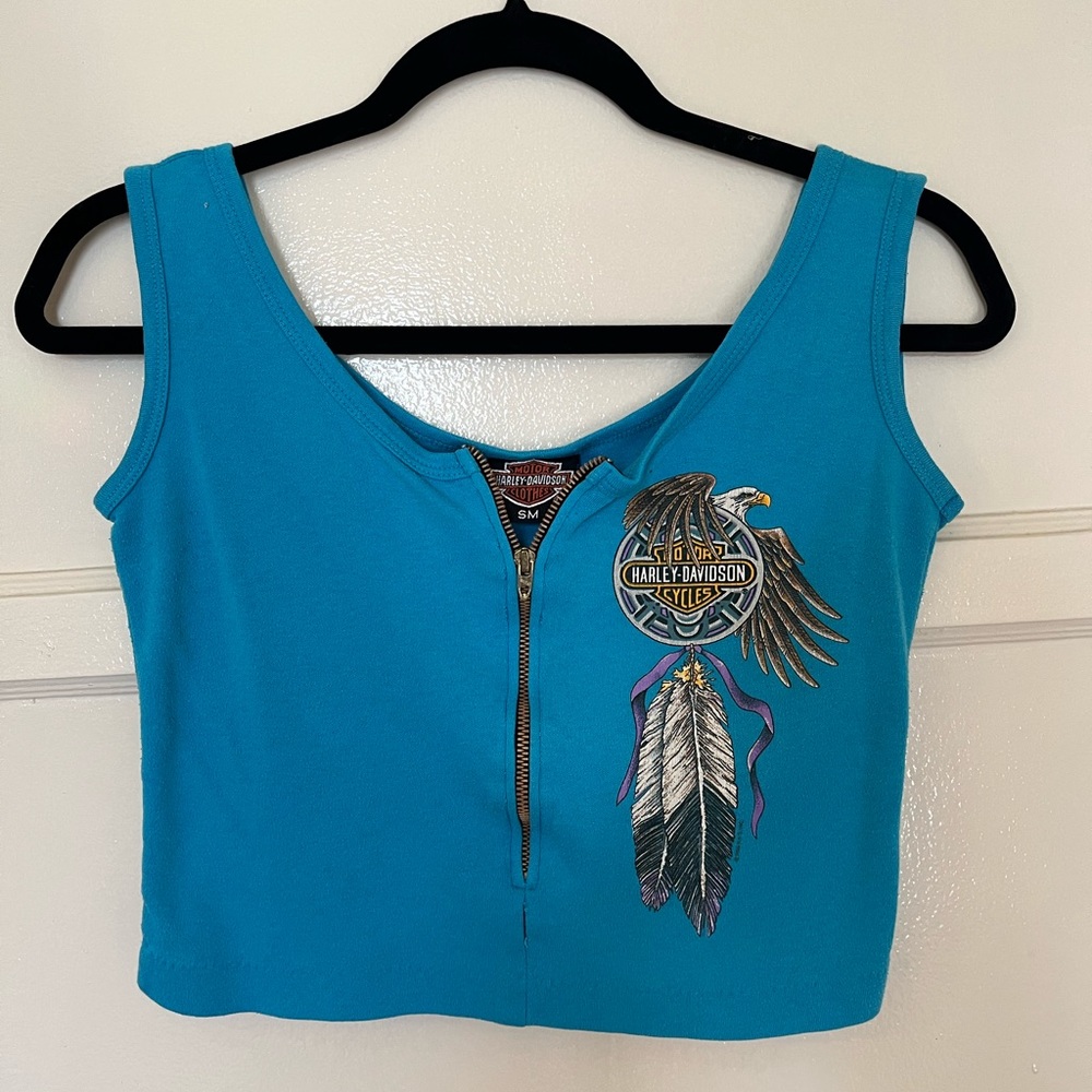 Vintage Harley Davidson zip up crop top tank top Small